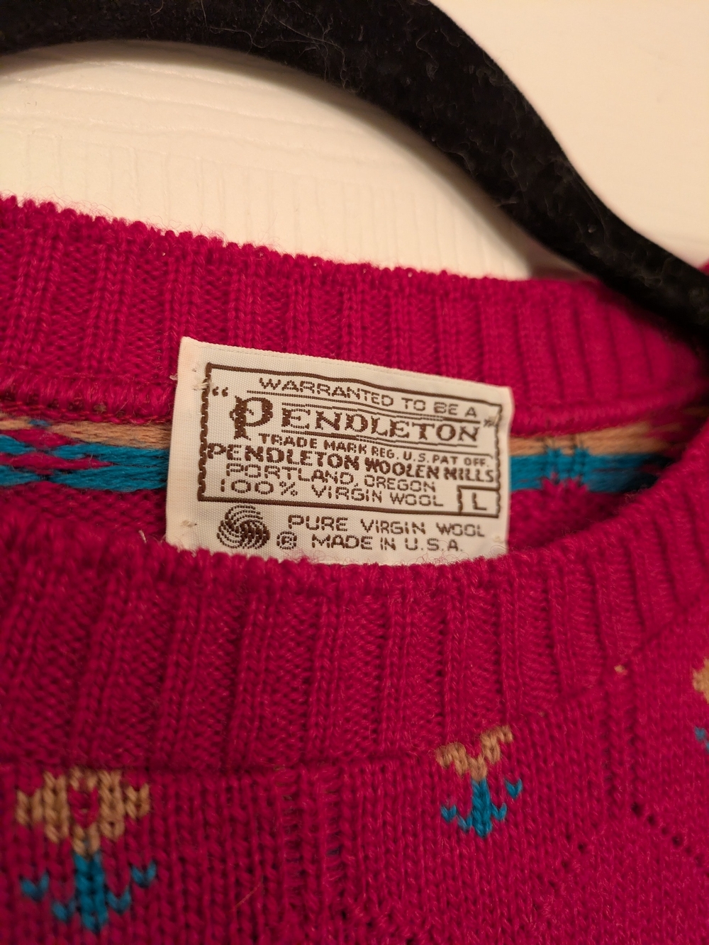 Vintage Pendleton 100% Virgin Wool Floral Knit Sweater Made USA Women's L